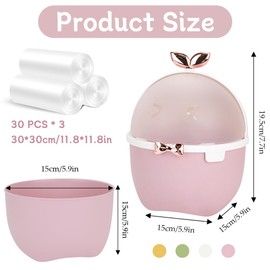 DIBALIYI Mini Desk Can with Lid, Cute Bedroom Trash Can and 3 Rolls Can Liners, Cartoon Animal Desktop Dust Can for Office Car Kitchen Bathroom, 19.5 * 15 * 15cm (Green)