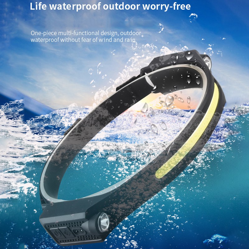 LED Headlamp Portable USB Rechargeable Silicone COB Flood Headlight with
