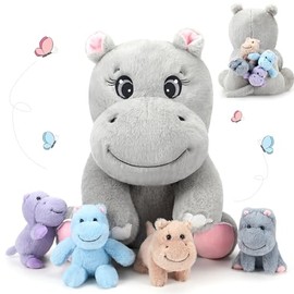 HyDren 5 Pieces Hippo Plush Toys Set Mom Hippo Stuffed Animals with 4 Baby Hippo Plushies in Her Tummy Soft Cute Graduation Birthday Gifts for Boys and Girls Hippo Lovers, As Shown in the Picture