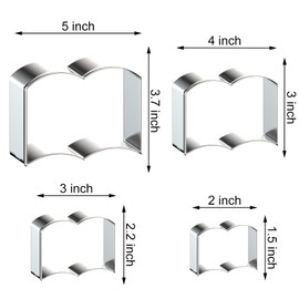 Open Book Cookie Cutter Set Assorted Sizes - 5 inch, 4 inch, 3 inch, 2 inch - 4 Piece - Stainelss Steel