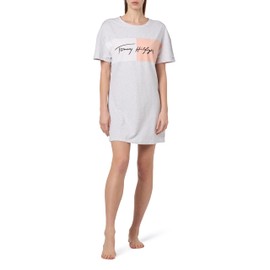 Tommy Jeans Women Nightshirt Oversize Nightdress Stretch Cotton, Grey (Ice Grey Heather), S