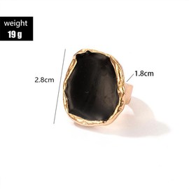 Chunky Gold Big Black CZ Enamel Drip Rings for Women Statement, Unique Large Crystal Silver Cocktail Ring Set Punk Geometric Jewelry Accessories Gifts (Gold)