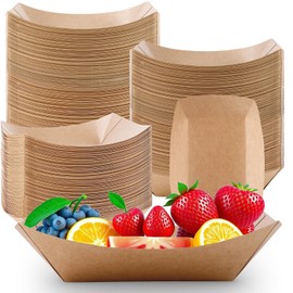 Vabrloy 100 Pack Paper Food Boats, 3 Lb Heavy Duty Kraft Paper Food Trays, Disposable Serving Basket, Disposable Nacho Trays for Party Snacks French Fries Hot Dog Nachos BBQ Popcorn Taco, Brown
