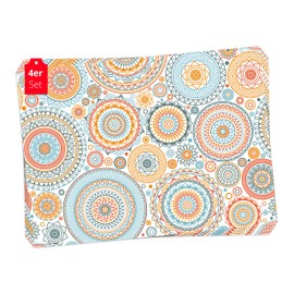 Placemats, Washable Place Mats - Mandala with Circles - Made of Premium Vinyl (Plastic - BPA Free) - Pack of 4 - 44 x 32 cm - Non-Slip Table Decoration