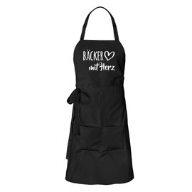 huuraa Apron Baker with Heart Front Tie Cooking Apron with Motif for the Greatest People Gift Idea for Friends and Family, black