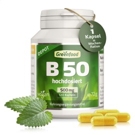 Vitamin B Complex, 500 mg, 120 Capsules, for Physical & Mental Performance – All B Vitamins Vegan (Concentration, Memory) & Gute Laune, , ,
