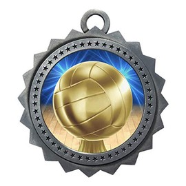 10 PK of Volleyball Silver Medals Trophy Award with Neck Ribbons D03-D45