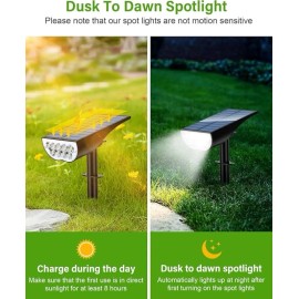 4-Pack Outdoor Solar Spotlights – 3 Brightness Modes, LED Landscape Lights - New