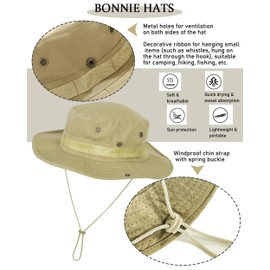 Sun Hats for Men Women UPF 50+ UV-Protection Wide Brim Bucket Hat Fishing Hiking Garden Safari Beach Foldable Boonie Hat Khaki