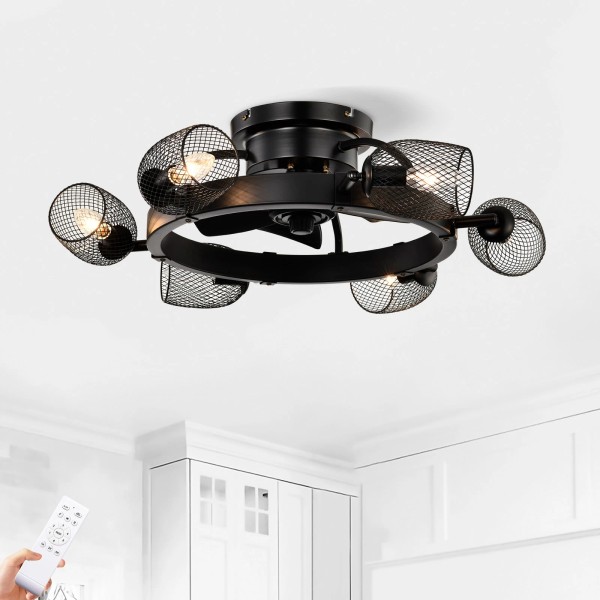 Arlgsite 26" Ceiling Fan Light Black Farmhouse Caged Flush Mount