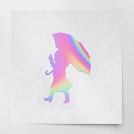 Decal Stickers of Little Girl Umbrella Silhouette (Hologram) (Set of 2) Premium Waterproof Vinyl Decal Stickers for Laptop Smartphone Car Dirt Bike Wall Room Mason Jar Bathtub - ANDstic81464aHO