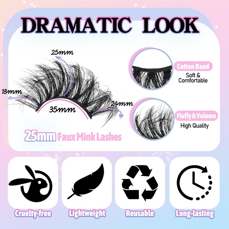 Losha 25mm Lashes Big Fluffy False Eyelashes 3D Dramatic Long