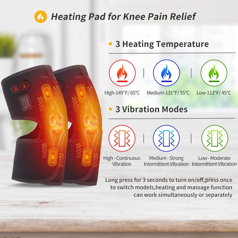 FEETMOR Heated Knee Brace Wrap with Massage - Battery Powered