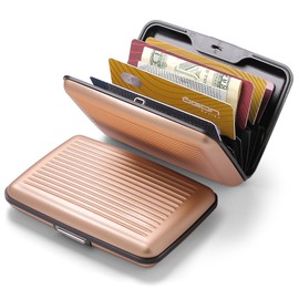ÖGON -DESIGNS- Aluminium Card Case with Metal Closure, RFID Protection Against Fraud and Demagnetization, Compact Wallet, Model Smart Case Stockholm, Aluminium rose gold, Standard size, Modern