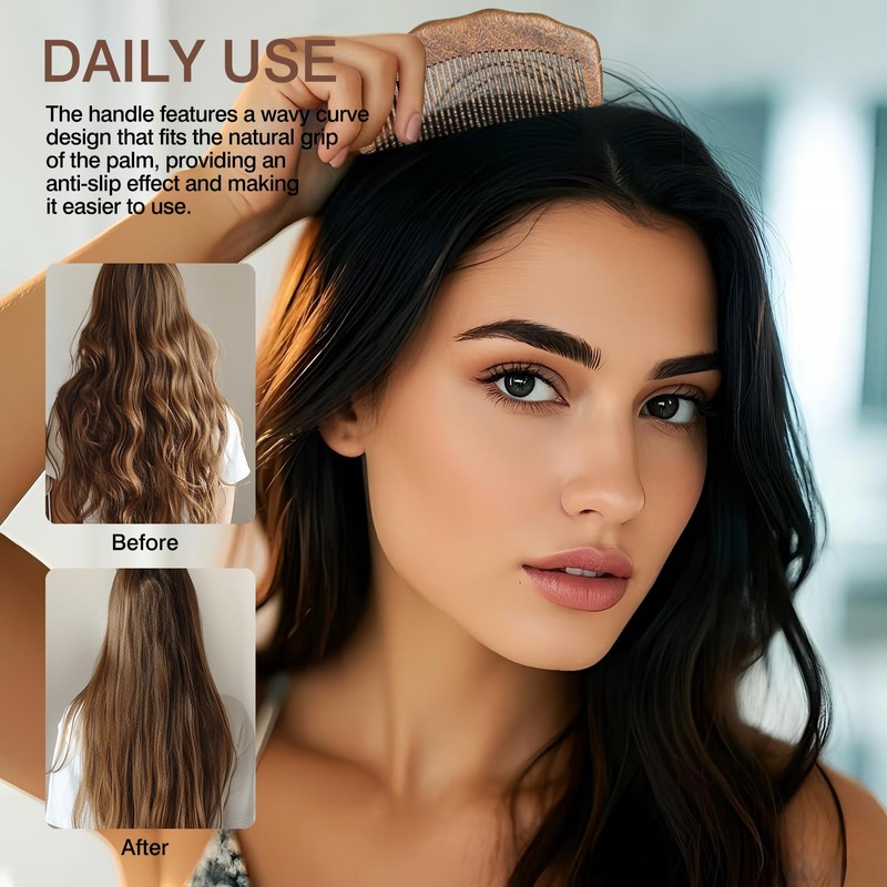 Natural Sandalwood Wide-Tooth Comb – Anti-Static Hair Detangler & Scalp