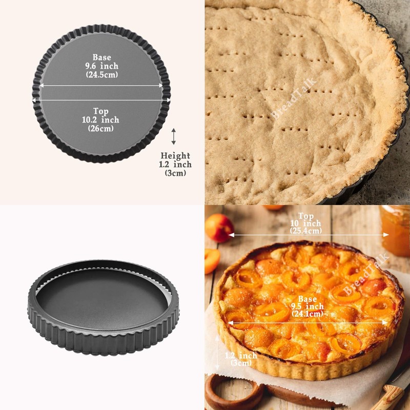 9.5-Inch Tart Pan Set, Nonstick Carbon Steel, Removable Bottom, 2