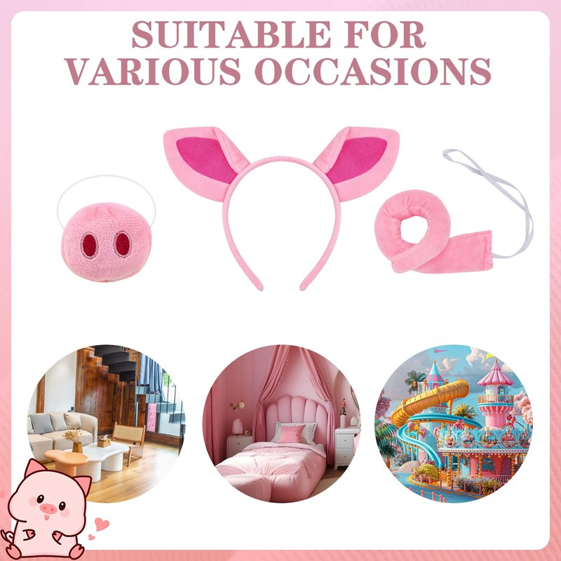 Coinmor Pig Ears Nose Costume Adult Animal Headband Tail Outfit