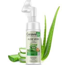 CERAVELO Soothing and Deep Cleansing Foaming Cleanser with Brush | Premium Face Wash for All Skin Types with Aloe Vera and Amino Acid | Fragrance Free Paraben Free | 5.27 Fl Oz