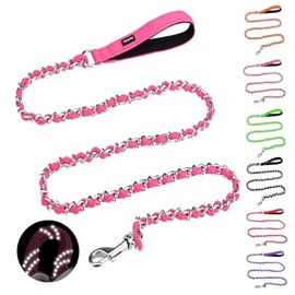 HOMIMP - Correa reflectante de metal a prueba de masticación para perros grandes de 6 pies y cómodo mango acolchado suave, correa duradera antimordeduras con correa de cuerda, correas para perros grandes no masticables (rosa)