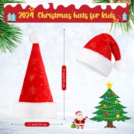 Jadive Christmas Santa Hat for Adult Sequin Snowflake Santa Hat Plush Xmas Holiday Hat with Soft Liner Christmas Party Headwear for Men Women New Year