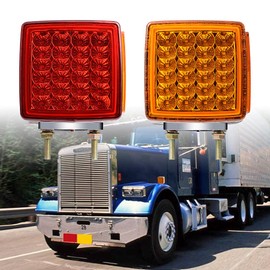 LeeMas 2x Truck Trailer Square Double Face Pedestal Stop Turn Tail Light Amber / Red 51 LED Compatible with Kenworth Peterbilt Freightliner Western Star Volvo