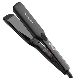 1.75 Inch Hair Straightener, Professional Titanium Plate with Ceramic Coating Ionic Dual Voltage Flat Iron with Heat-Resistant Silicone, for Less Frizz, Shinier & Smoother Hair