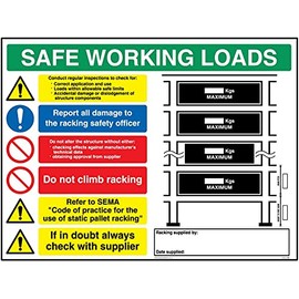 Viking Signs CV5196-A5L-1M "Safe Working Load Racking" Sign, 1 mm Plastic Semi-Rigid, 200 mm H x 150 mm W