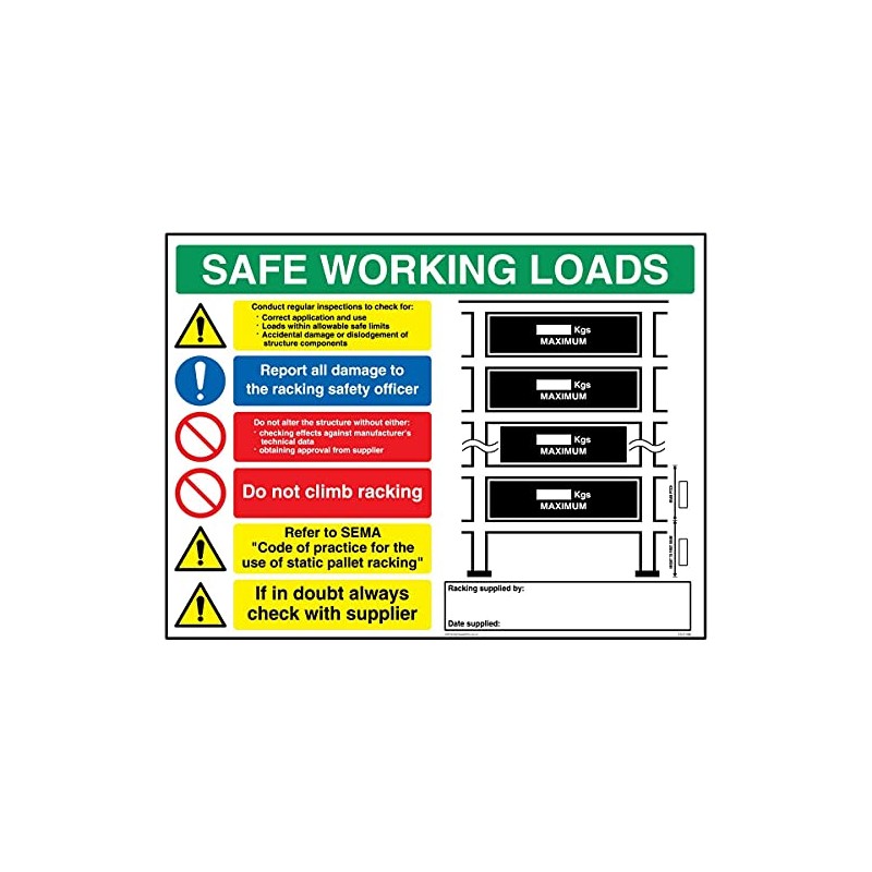 Viking Signs CV5196-A5L-1M "Safe Working Load Racking" Sign, 1 mm