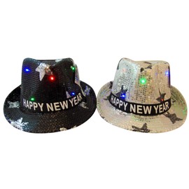 Happy New Years - Juego de 2 sombreros de Fedora para él y ella, luz intermitente