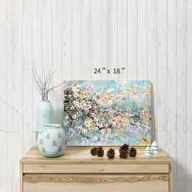 Abstract Wall Art Flower Picture: Dogwood Bloom Painting Artwork Print on Canvas for Bedroom (24" x 18" x 1 Panel)
