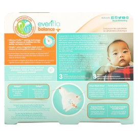 Evenflo Feeding Balance+ Bottles, Standard, 0+ Months, Slow Flow, 3 Bottles, 4 oz (120 ml)