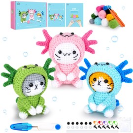 Axolotl Crochet Kit for Beginners with Video, Cat Crochet Kit Cosplay Axolotl Animal Knitting Kit Crochet Animal Kit Complete Cat Crochet Cat Crochet Starter Kit Animal Set Beginners Crochet Cat Kit