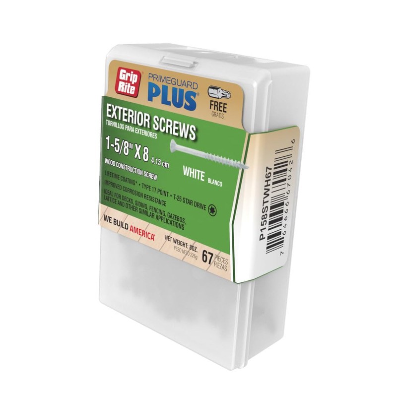 Grip-Rite P212STWH40, PrimeGuard Plus #9 x 2-1/2" White Trim Screws,