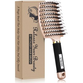 KTKUDY Detangling Brush Boar Bristles Hair Brush Curved and Vented Speed Dry Detangler Brush for Women Men Kids Wet and Dry Hair (Gold)