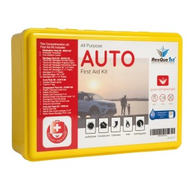 Resque1st Auto First Aid Kit 57 Piece – Car Emergency Medical Supplies, Hard Yellow Case