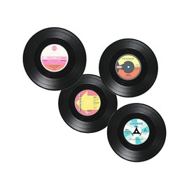 4 x Retro Style Vinyl Coasters/10.5cm Diameter
