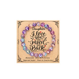 JoycuFF Valentines Day Ideas Gifts for Daughter, Christmas Birthday Gifts for Daughter, To My Daughter Valentines Day Unique Gifts from Mom Colorful Imperial Jasper Moonstone Bracelets