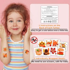 Partywind 408 PCS Thanksgiving Temporary Tattoos for Kids Gifts, Individually Cut Tattoo Stickers for Fall Autumn Party Supplies Favors Decorations, Thanksgiving Games Toys for Boys and Girls