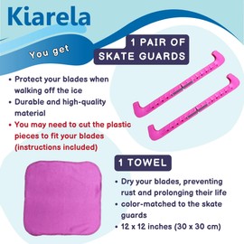 Kiarela Ice Skate Guards for Figure Skating and Towel Gift Set – Skate Blade Guards and Towel - Fits Kids' and Adults' Skates (Power Pink)