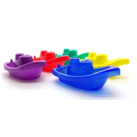 5 Pack Educational Baby Bath Time Stackable Floating Boats Bright Coloured Boats Dual Use Inter Connectable Linking to Create CHO CHO Train, Scooping and Pouring Help Develop Fine Motor Skills