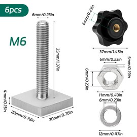 BEASAFY 6 x T-Nut Adapters M6 x 35 mm, T-Nut Adapter Slot Nuts with Star Grip Nut Washers Nuts for Roof Rack Rails Roof Box