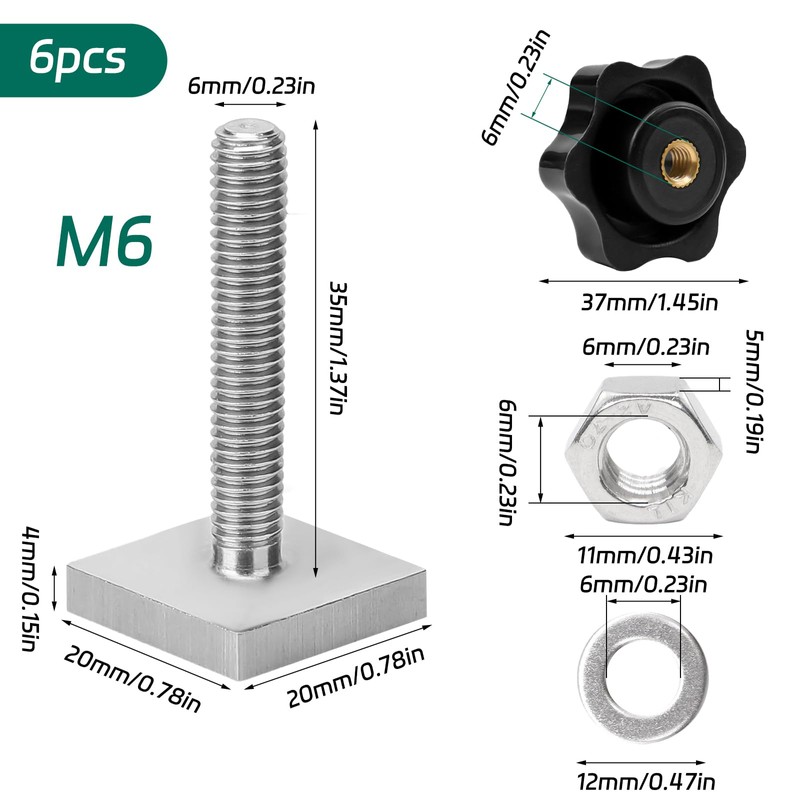 BEASAFY 6 x T-Nut Adapters M6 x 35 mm, T-Nut