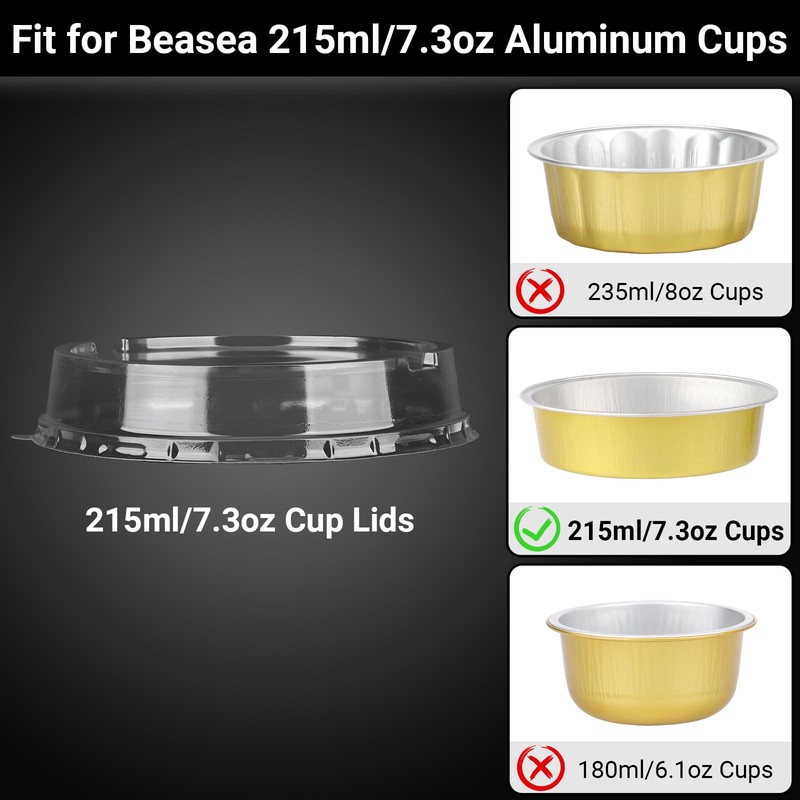 Beasea Aluminum Foil Cups Plastic Lids, 100pcs 4.7 Inch Disposable