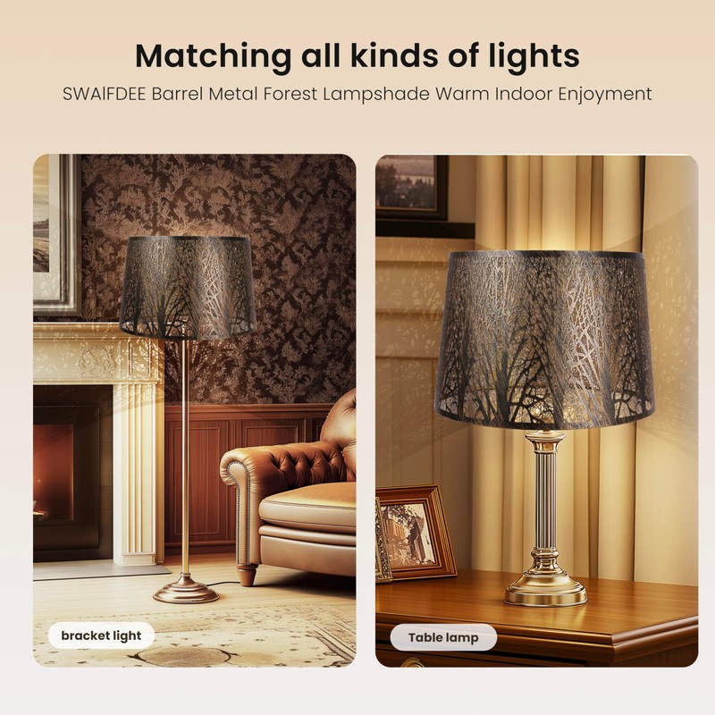 Large Metal Lampshade Forest Pattern Etching Lamp Shade 12'' Top