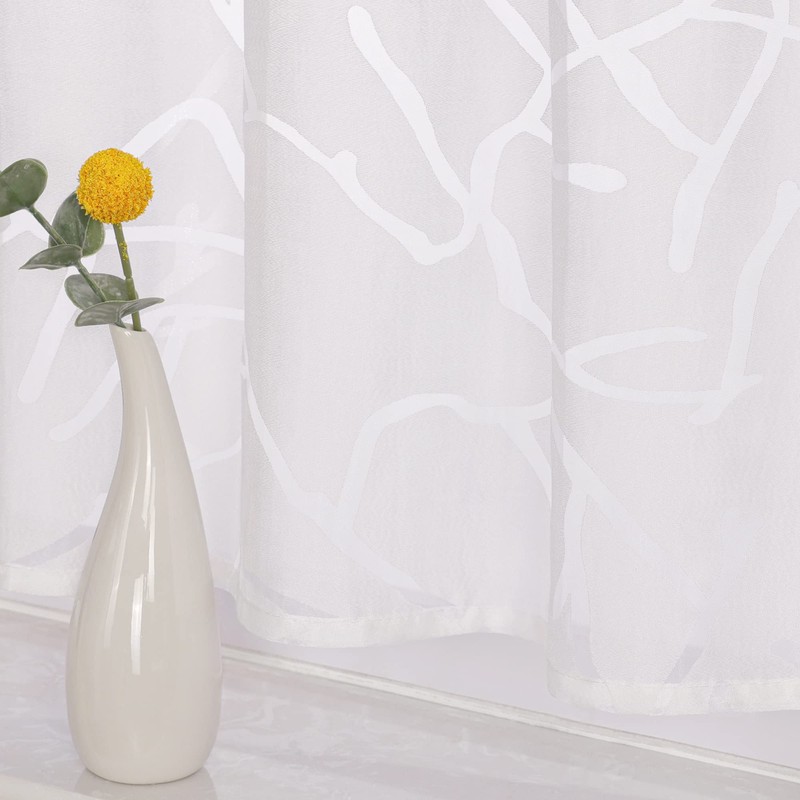 Heichkell Short Burnout Net Curtain, Kitchen Curtain, Transparent, Tab Top,