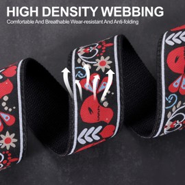 YIKOKO Guitar Strap, Head Layer Cowhide Leather End, 2 Inches Wide, for Acoustic and Bass Electric Guitars, Free Button, 2 Strap Locks and 4 Guitar Picks