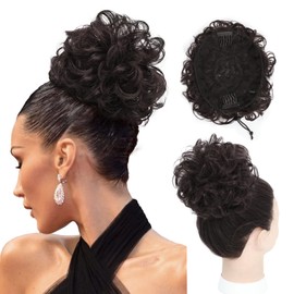 YOUGRACE Messy Bun Hair Piece,Elastic Drawstring Hair Bun Hair Pieces for Women Synthetic Large Wavy Curly Chignon Bun Hair Extension for Daily Use (Dark Brown)