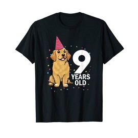 Cute 9 Years Old Birthday Golden Retriever Dog 9th Party Kid T-Shirt