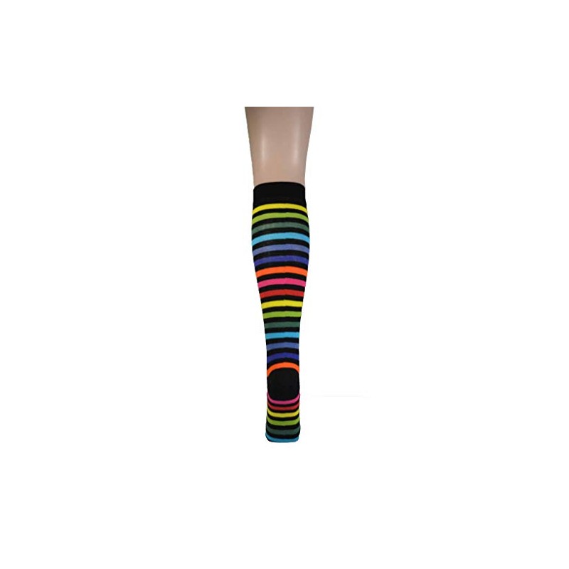 Macahel Ladies Girls Striped Knee high Socks 4-8 (Dark Rainbow)