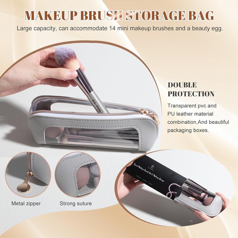 BS-MALL Travel Makeup Brush Set BS-MALL 14 Pieces 1 Sponge